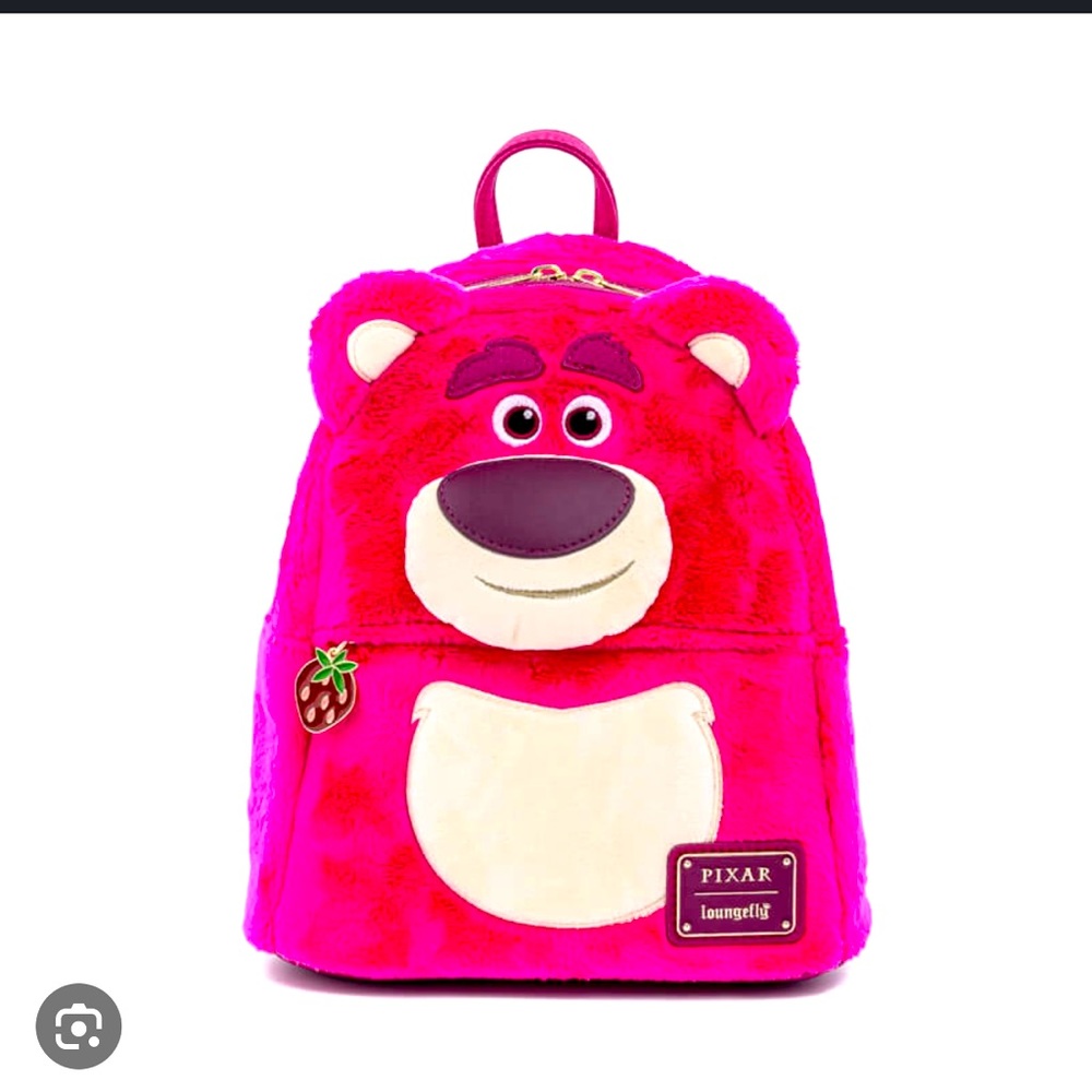 Loungefly Disney Toy Story Lotso Plush Mini Backpack has been stored in a bag